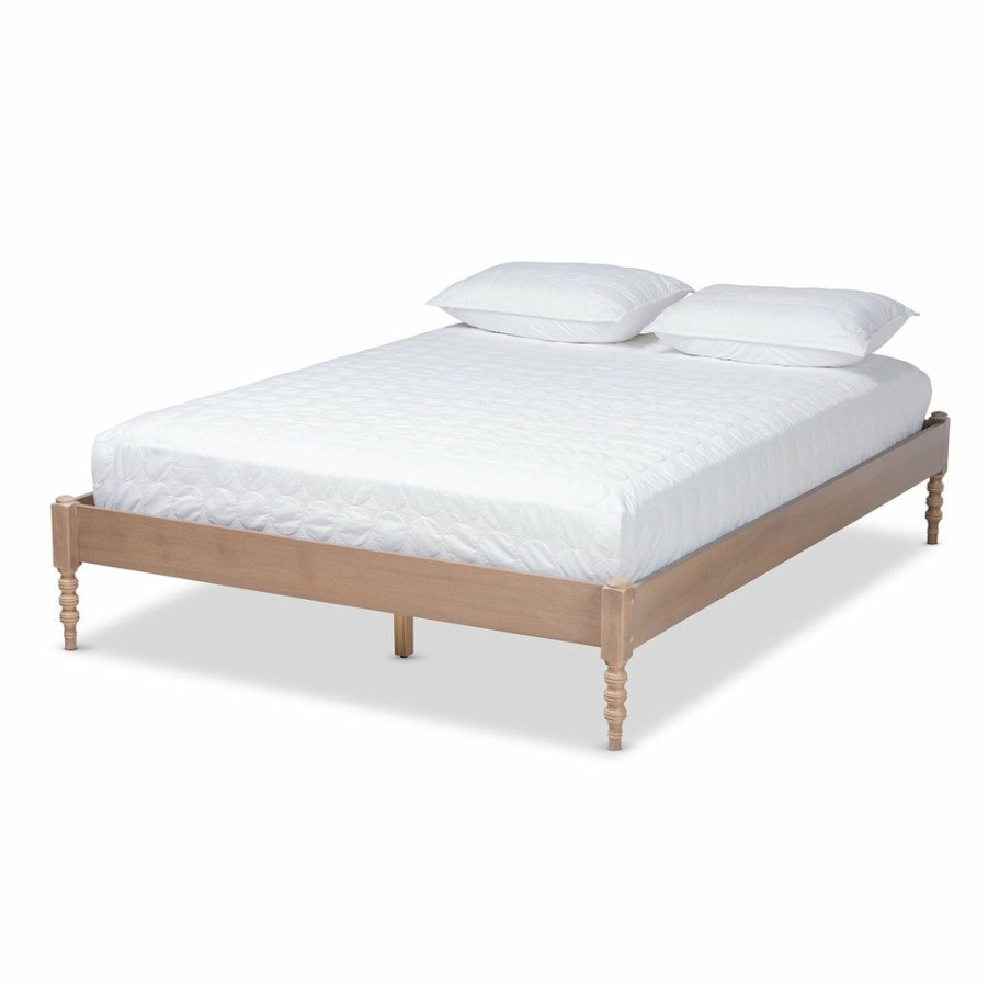 Bed * | Baxton Studio Low Price Cielle French Bohemian Antique Oak Finished Wood King Size Platform Bed Frame