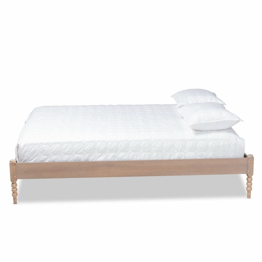 Bed * | Baxton Studio Low Price Cielle French Bohemian Antique Oak Finished Wood King Size Platform Bed Frame