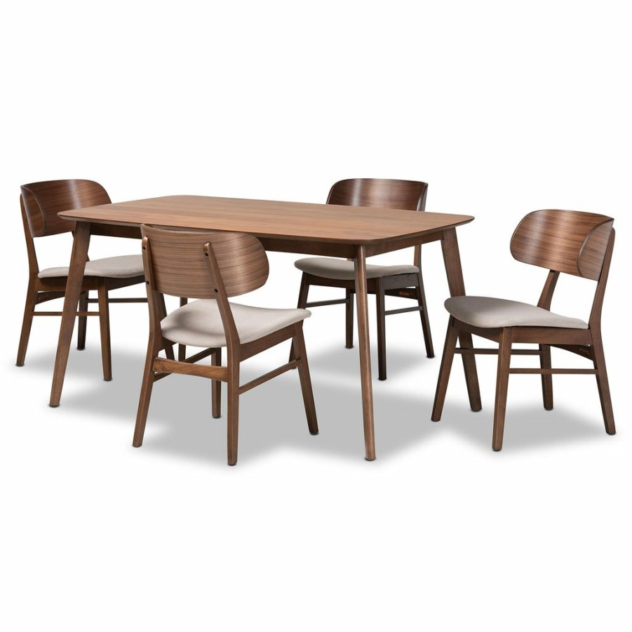 Dining Set * | Baxton Studio Top Sell Alston Mid-Century Modern Fabric Upholstered And Walnut Brown Finished Wood 5-Piece Dining Set