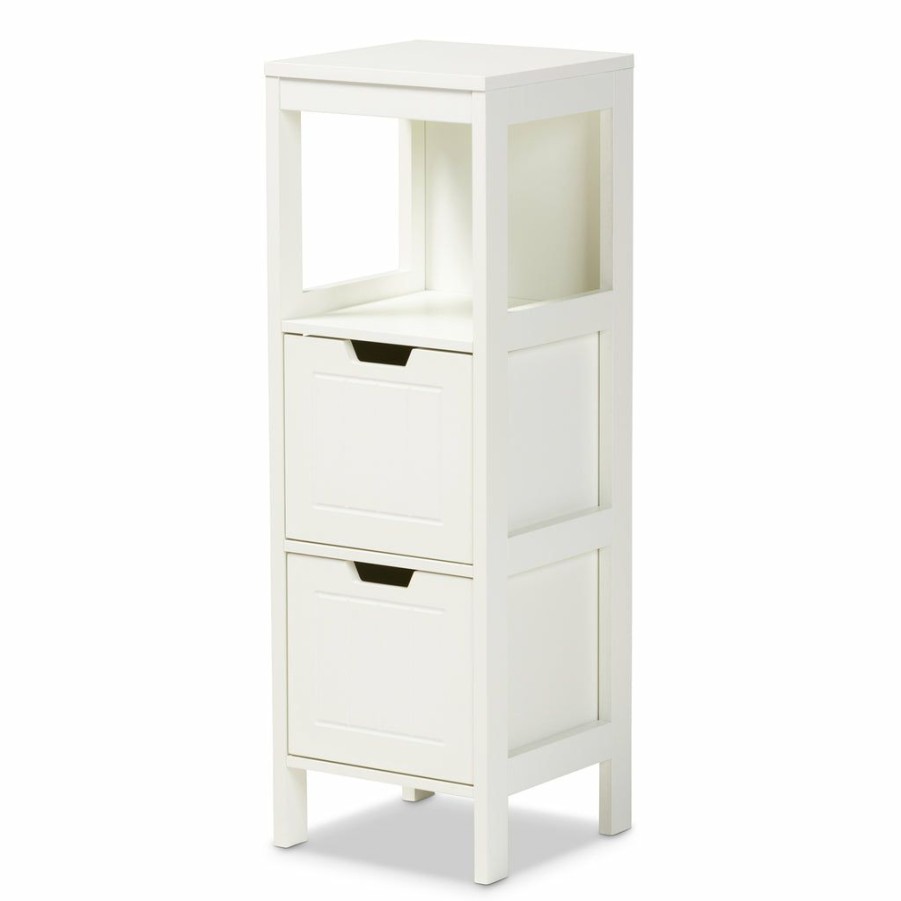 Shoe Cabinet * | Baxton Studio High Quality Reuben Cottage And Farmhouse White Finished 2-Drawer Wood Storage Cabinet