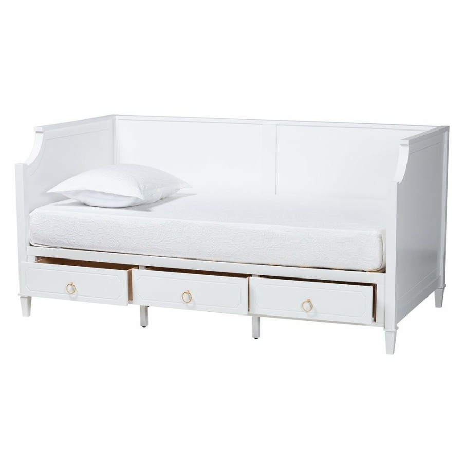 Bed * | Baxton Studio Best Price Lowri Classic And Traditional White Finished Wood Twin Size 3-Drawer Daybed