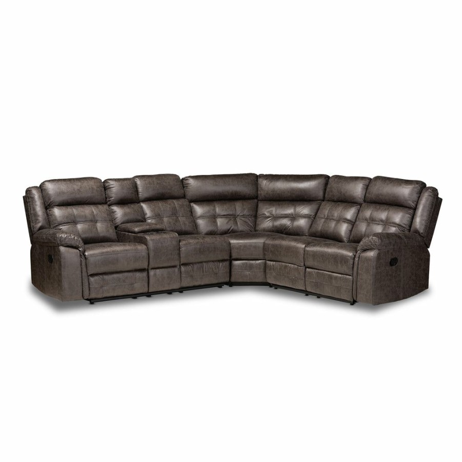 Sofa * | Baxton Studio Fashion Vesa Modern Contemporary Leather-Like Fabric Upholstered 6-Piece Sectional Recliner Sofa With 2 Reclining Seats