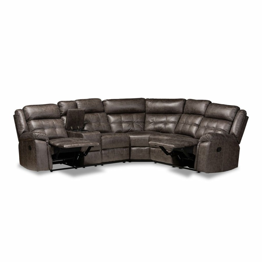 Sofa * | Baxton Studio Fashion Vesa Modern Contemporary Leather-Like Fabric Upholstered 6-Piece Sectional Recliner Sofa With 2 Reclining Seats