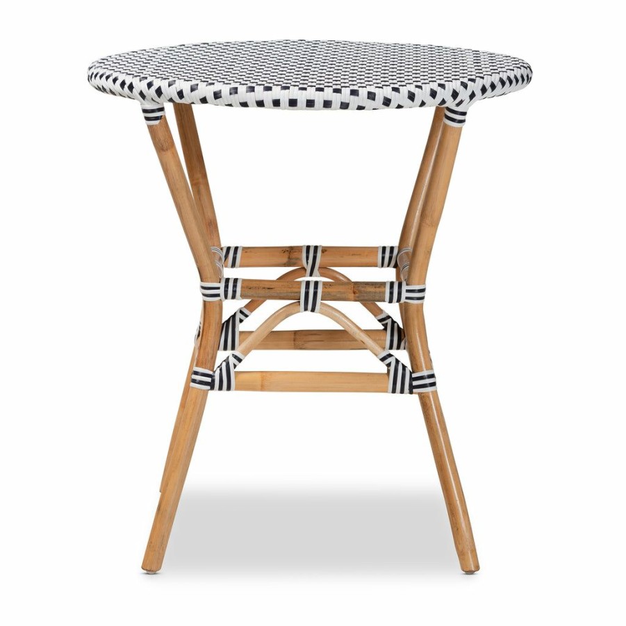 Drawer Table * | Baxton Studio Typical Style Tavor Classic French Black And White Weaving And Natural Brown Rattan Dining Table