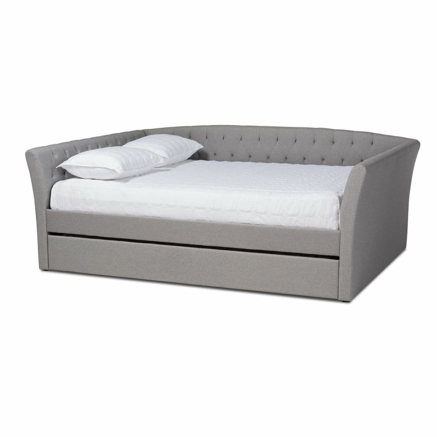 Bed * | Baxton Studio Hot Selling Delora Modern Contemporary Fabric Upholstered Full Size Daybed With Trundle Bed