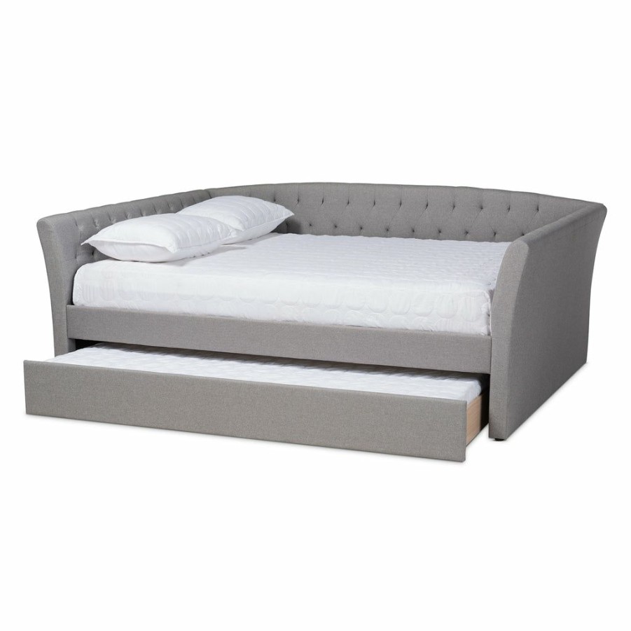 Bed * | Baxton Studio Hot Selling Delora Modern Contemporary Fabric Upholstered Full Size Daybed With Trundle Bed