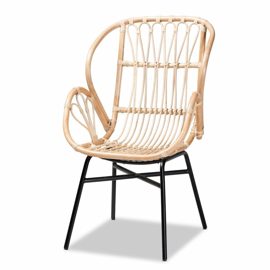 Chair * | Baxton Studio High Quality Caelia Modern Bohemian Natural Brown Rattan And Black Metal Chair