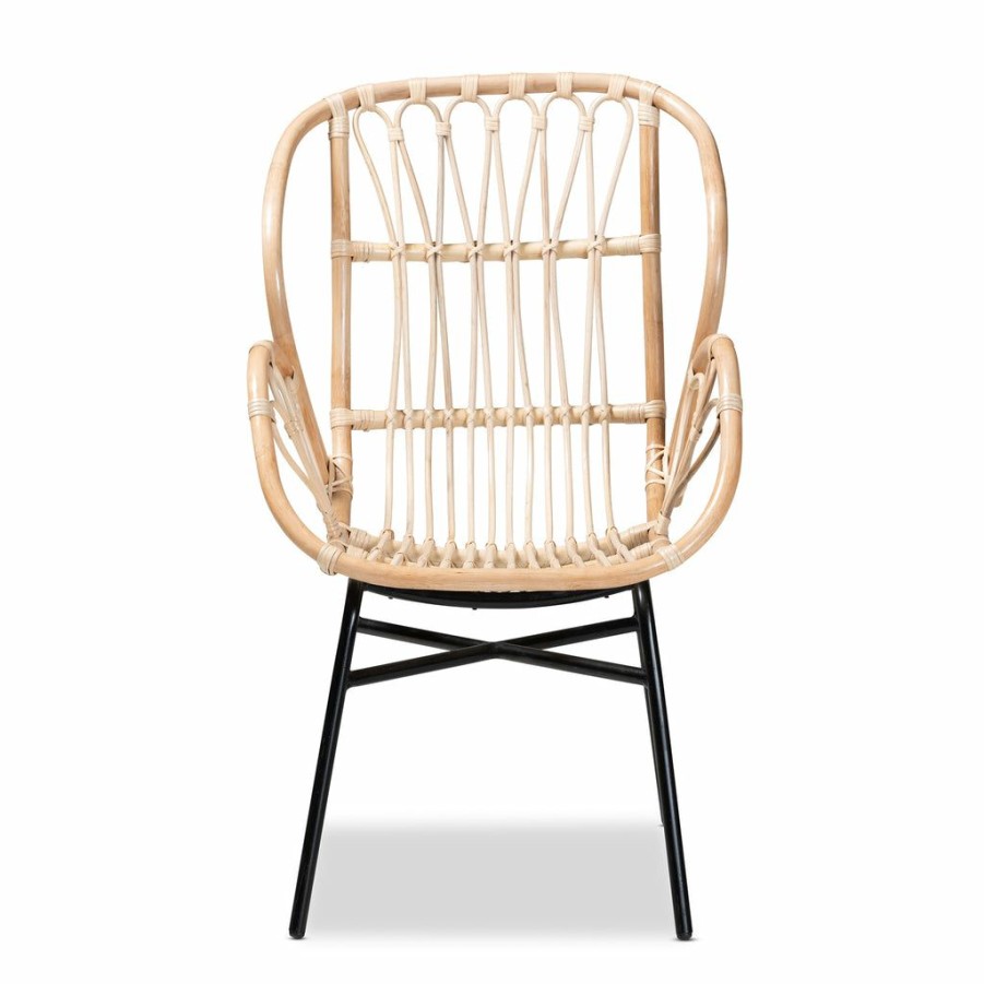 Chair * | Baxton Studio High Quality Caelia Modern Bohemian Natural Brown Rattan And Black Metal Chair