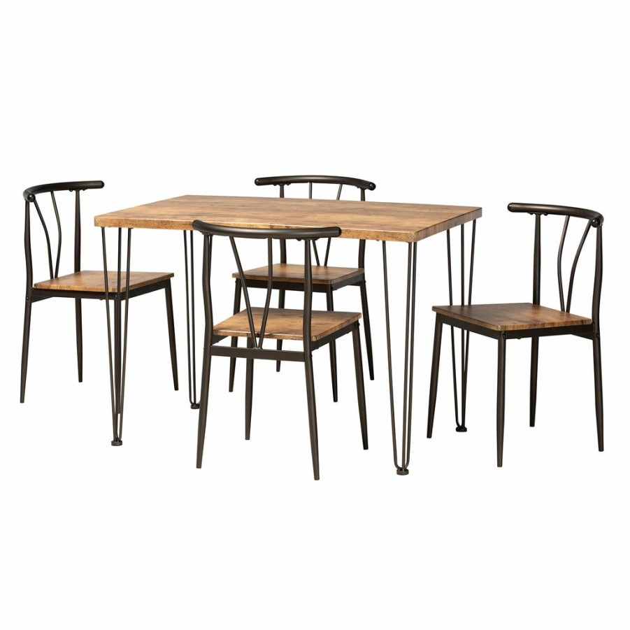 Dining Set * | Baxton Studio Typical Style Tilda Modern Industrial Natural Brown Finished Wood And Dark Bronze Metal 5-Piece Dining Set