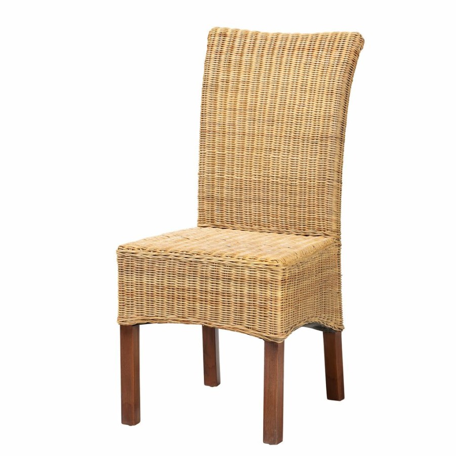 Dining Chair * | Baxton Studio Typical Style Shamara Modern Bohemian Natural Rattan And Mahogany Wood Dining Chair