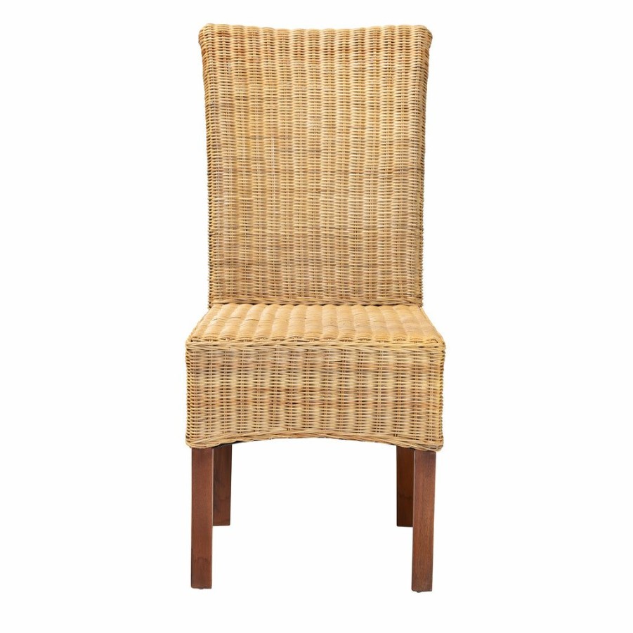 Dining Chair * | Baxton Studio Typical Style Shamara Modern Bohemian Natural Rattan And Mahogany Wood Dining Chair