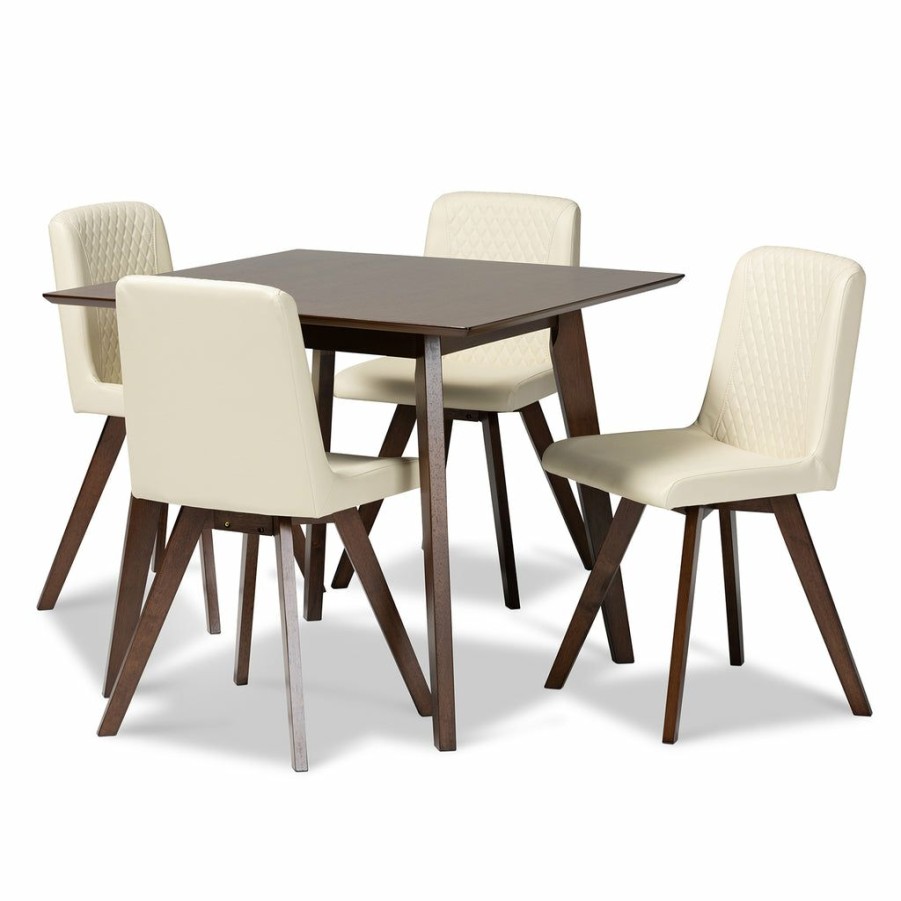 Dining Set * | Baxton Studio Crazy Deals Pernille Modern Transitional Fabric Upholstered Walnut Finished Wood 5-Piece Dining Set