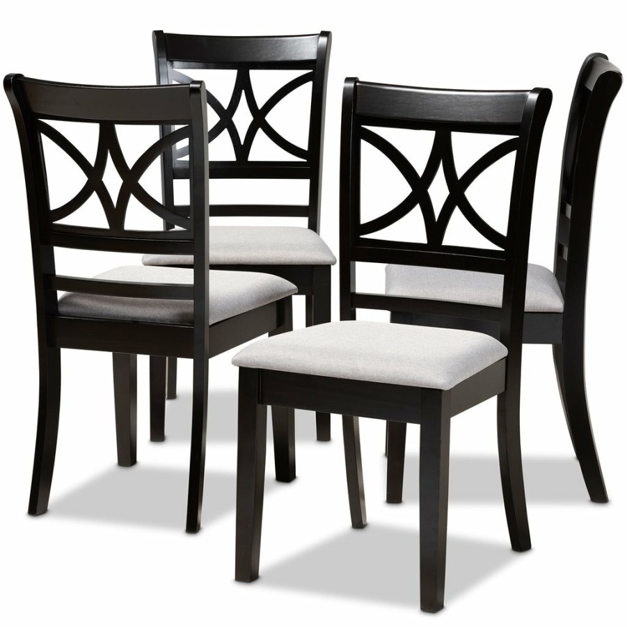 Dining Chair * | Baxton Studio 100% Guarantee Clarke Modern Contemporary Fabric Upholstered And Espresso Brown Finished Wood 4-Piece Dining Chair Set