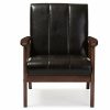 Chair * | Baxton Studio Discount Nikko Mid-Century Modern Scandinavian Style Dark Brown Faux Leather Wooden Lounge Chair