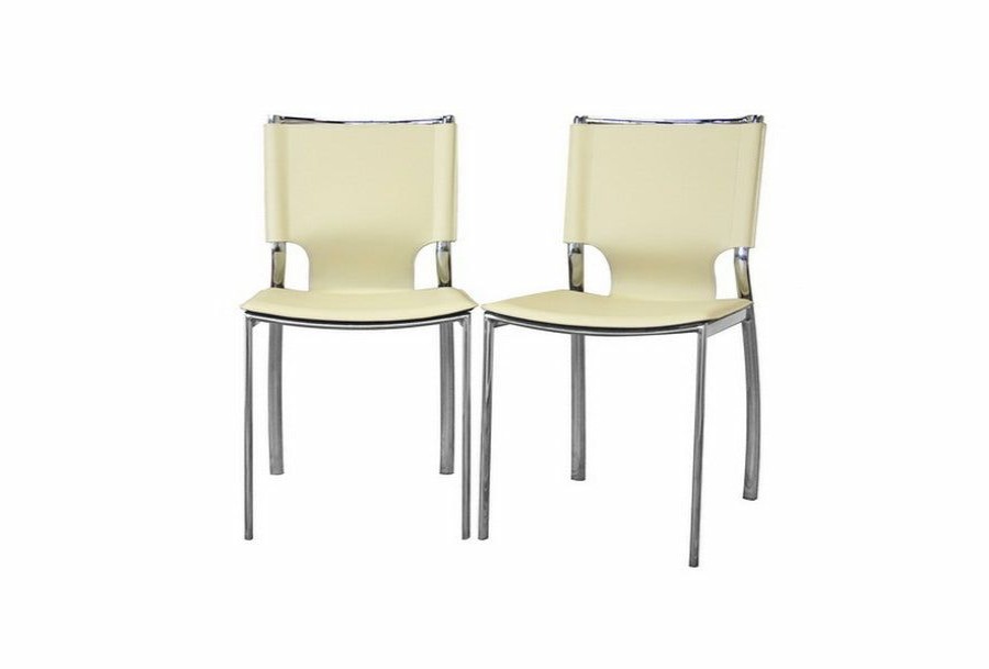 Dining Chair * | Baxton Studio Cheap Montclare Ivory Leather Modern Dining Chair (Set Of 2)