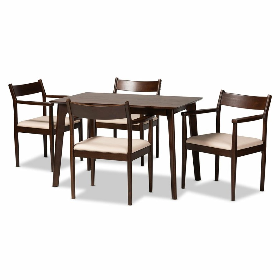 Dining Set * | Baxton Studio Best Price Coretta Mid-Century Modern Fabric And Dark Brown Finished Wood 5-Piece Dining Set