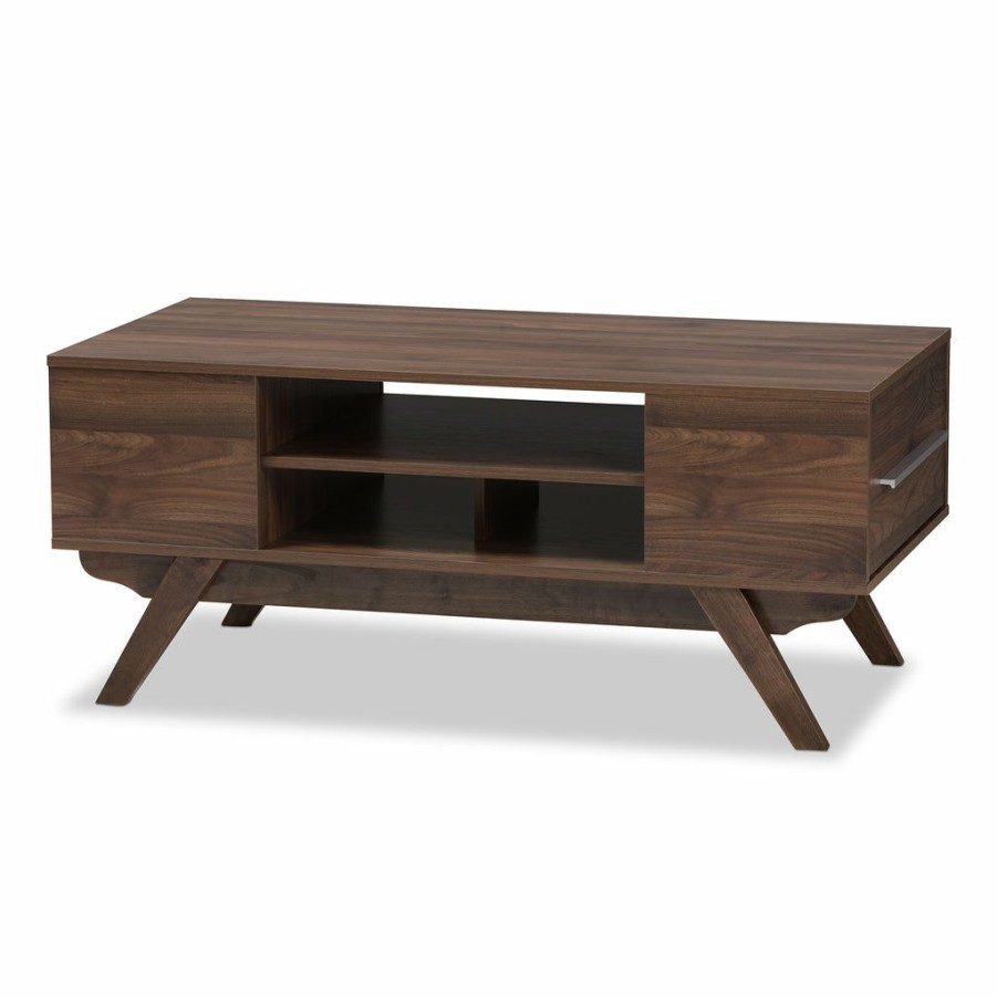 Drawer Table * | Baxton Studio Cheaper Ashfield Mid-Century Modern Walnut Brown Finished Wood 2-Drawer Coffee Table