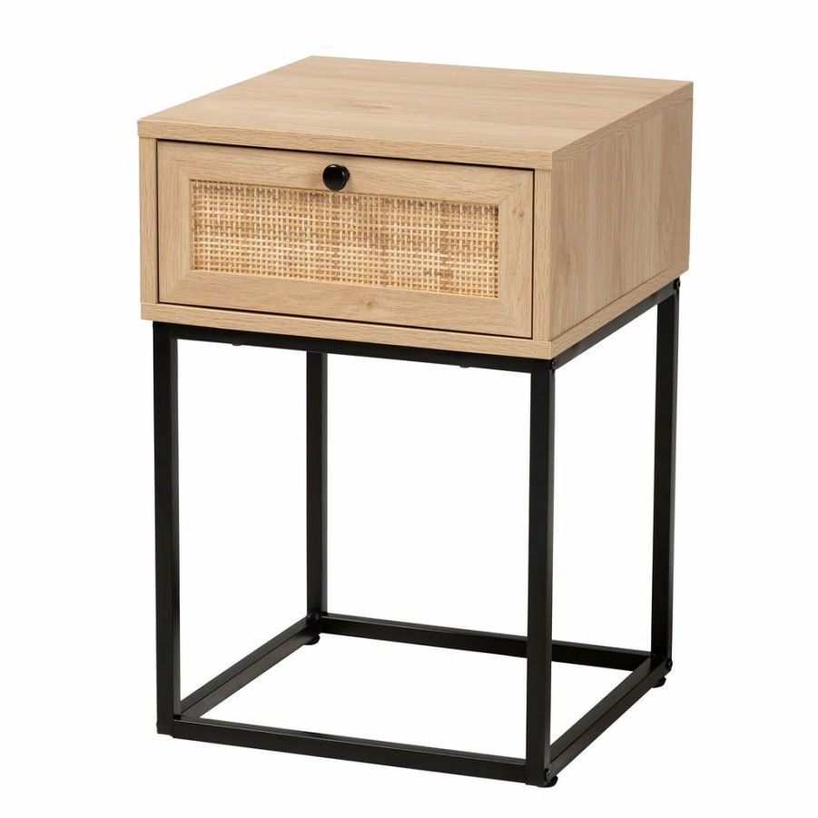 Nightstand * | Baxton Studio Typical Style Amelia Mid-Century Modern Transitional Natural Brown Finished Wood And Natural Rattan 1-Drawer Nightstand