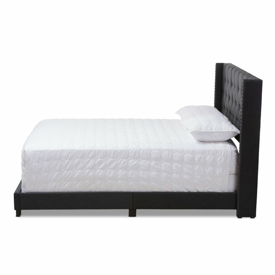 Bed * | Baxton Studio Best Price Brady Modern And Contemporary Charcoal Grey Fabric Upholstered Queen Size Bed