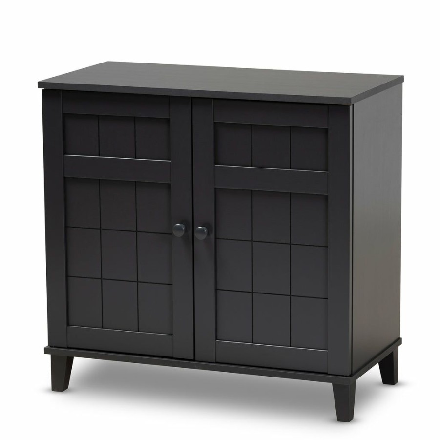 Shoe Cabinet * | Baxton Studio Best Price Glidden Modern Contemporary Dark Grey Wood Shoe Storage Cabinet