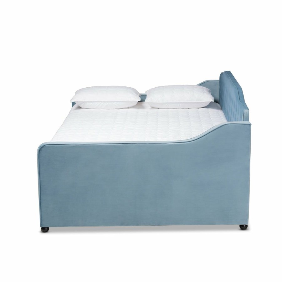 Bed * | Baxton Studio Cheap Freda Transitional Contemporary Velvet Fabric Upholstered And Button Tufted Full Size Daybed