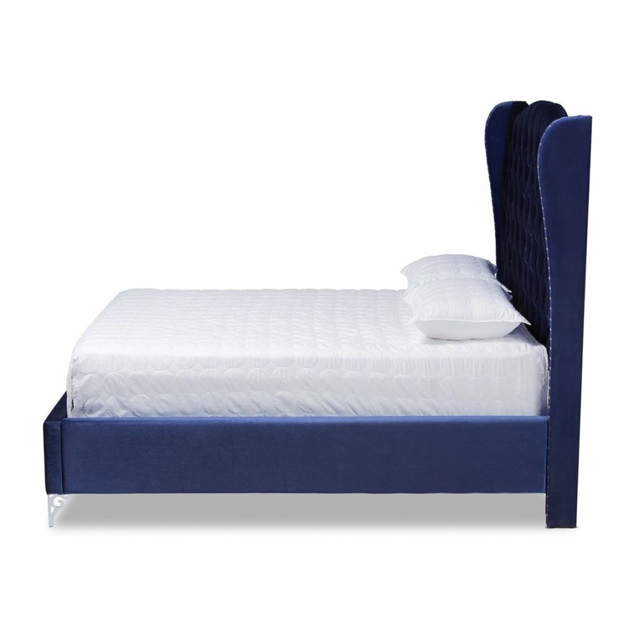 Bed * | Baxton Studio Crazy Deals Hanne Glam And Luxe Purple Blue Velvet Fabric Upholstered King Size Wingback Bed