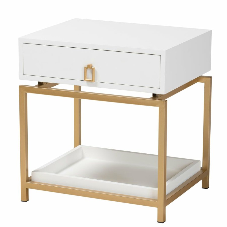 Drawer Table * | Baxton Studio Typical Style Melosa Modern Glam And Luxe Finished Wood And Gold Metal 1-Drawer End Table