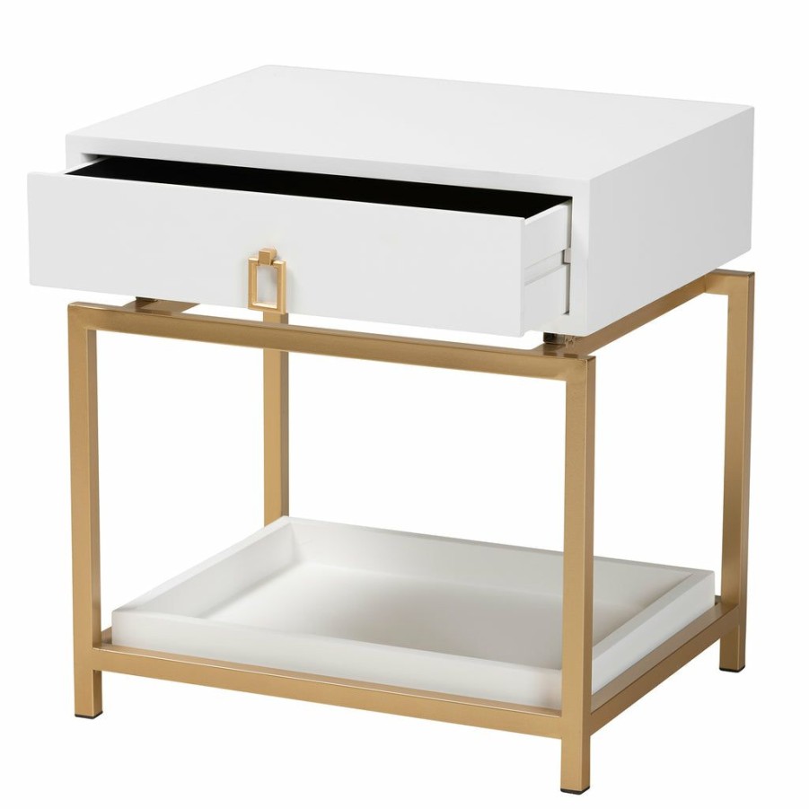 Drawer Table * | Baxton Studio Typical Style Melosa Modern Glam And Luxe Finished Wood And Gold Metal 1-Drawer End Table