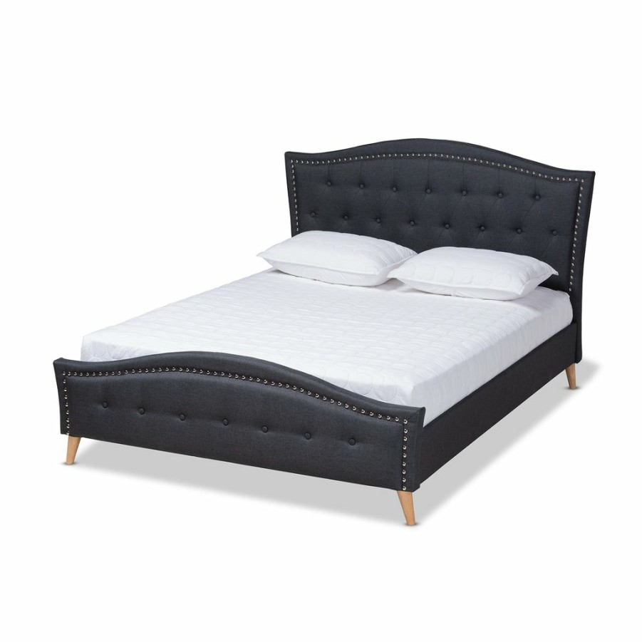 Bed * | Baxton Studio Best Price Felisa Modern And Contemporary Charcoal Grey Fabric Upholstered And Button Tufted Queen Size Platform Bed