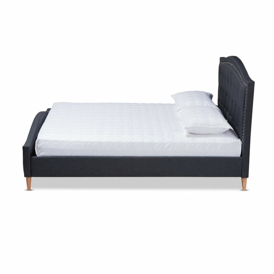 Bed * | Baxton Studio Best Price Felisa Modern And Contemporary Charcoal Grey Fabric Upholstered And Button Tufted Queen Size Platform Bed