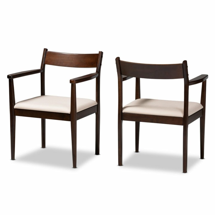 Dining Chair * | Baxton Studio 100% Guarantee Coretta Mid-Century Modern Fabric And Dark Brown Finished Wood 2-Piece Dining Chair Set