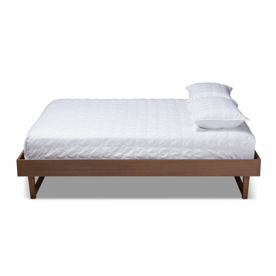 Bed * | Baxton Studio Top Sell Liliya Mid-Century Modern Walnut Brown Finished Wood Queen Size Platform Bed Frame