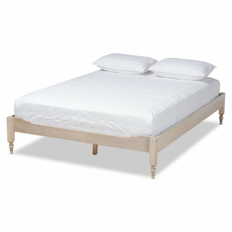 Bed * | Baxton Studio Online Discount Laure French Bohemian Antique White Oak Finished Wood Queen Size Platform Bed Frame