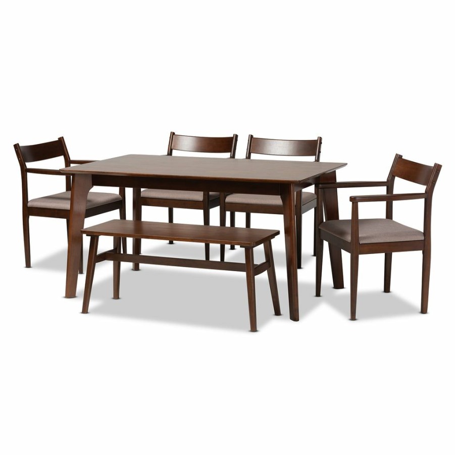 Dining Set * | Baxton Studio High Quality Coretta Mid-Century Modern Warm Grey Fabric And Dark Brown Finished Wood Dining Set Warm Grey/Dark Brown