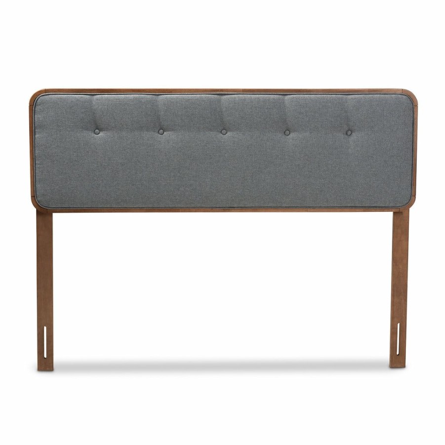 Upholstered Headboard * | Baxton Studio Top Sell Palina Mid-Century Modern Dark Grey Fabric Upholstered Walnut Brown Finished Wood King Size Headboard