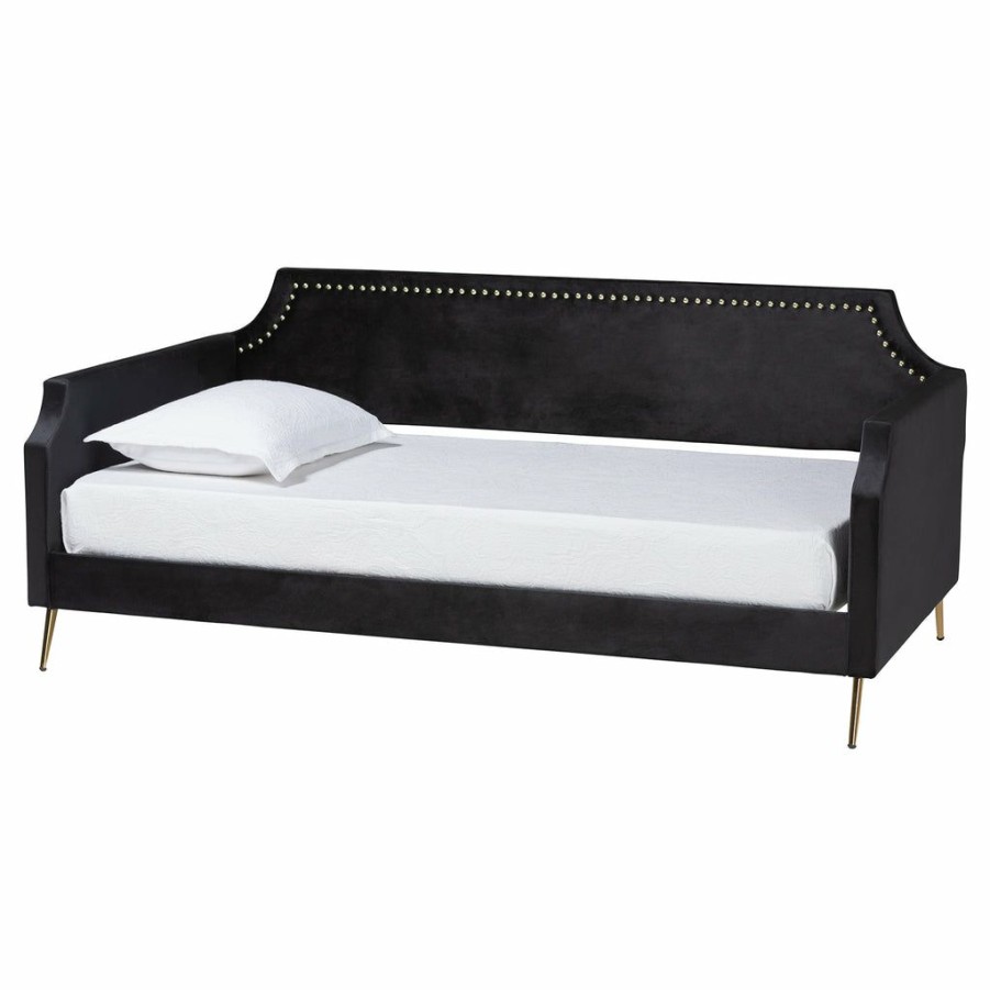 Bed * | Baxton Studio Fashion Pita Traditional Glam And Luxe Black Velvet And Gold Metal Twin Size Daybed