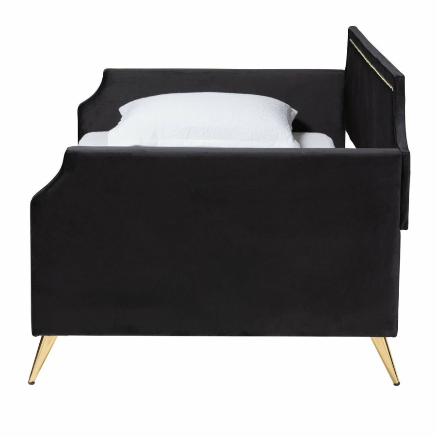 Bed * | Baxton Studio Fashion Pita Traditional Glam And Luxe Black Velvet And Gold Metal Twin Size Daybed