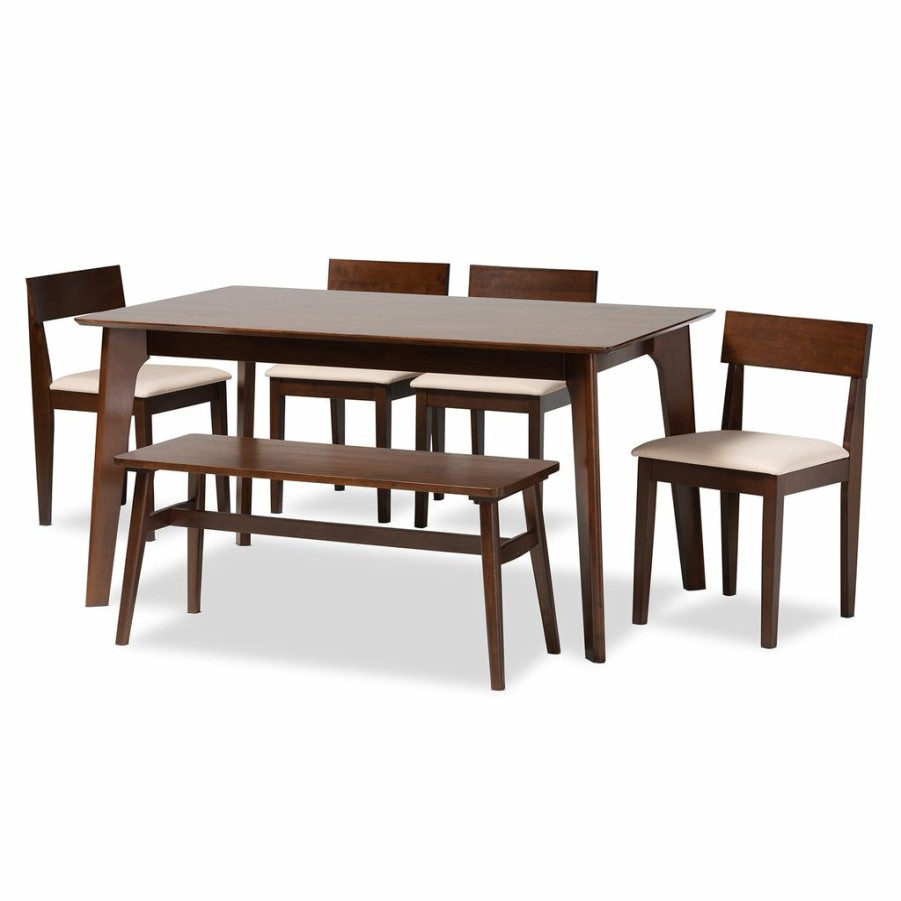 Dining Set * | Baxton Studio Typical Style Camilla Mid-Century Modern Fabric And Dark Brown Finished Wood Dining Set