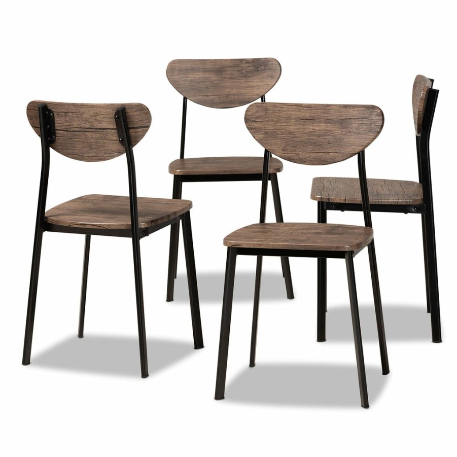 Dining Chair * | Baxton Studio Fashion Ornette Mid-Century Modern Walnut Brown Finished Wood And Black Metal 4-Piece Dining Chair Set