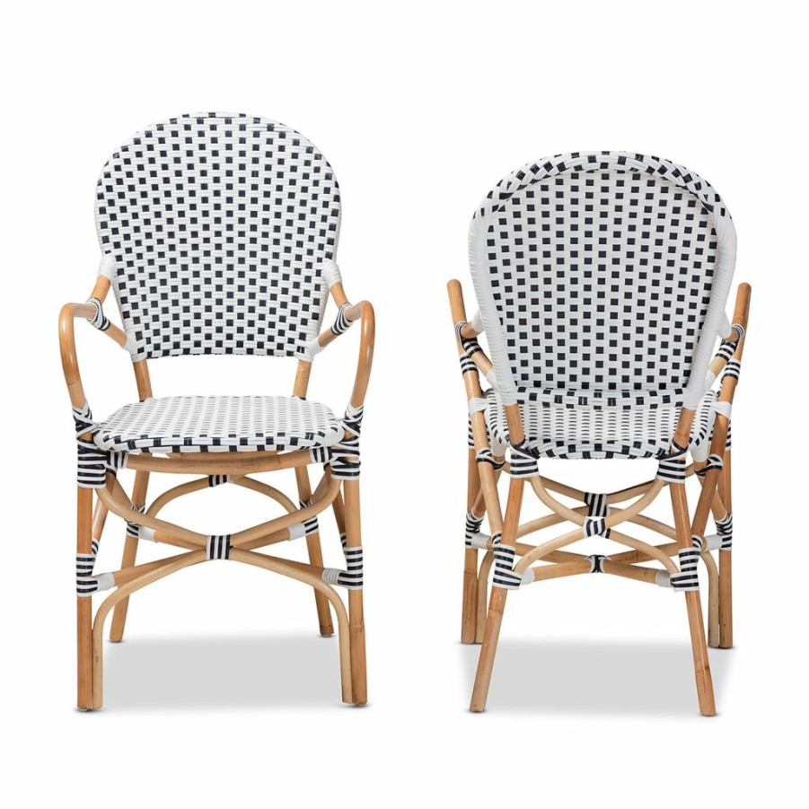 Dining Chair * | Baxton Studio High Quality Naila Classic French Black And White Weaving And Natural Brown Rattan 2-Piece Dining Chair Set