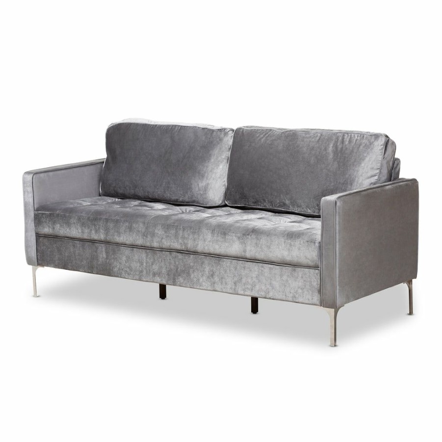 Sofa * | Baxton Studio Bestsellers Clara Modern And Contemporary Grey Velvet Fabric Upholstered 3-Seater Sofa