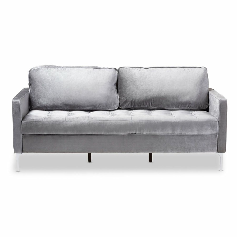 Sofa * | Baxton Studio Bestsellers Clara Modern And Contemporary Grey Velvet Fabric Upholstered 3-Seater Sofa