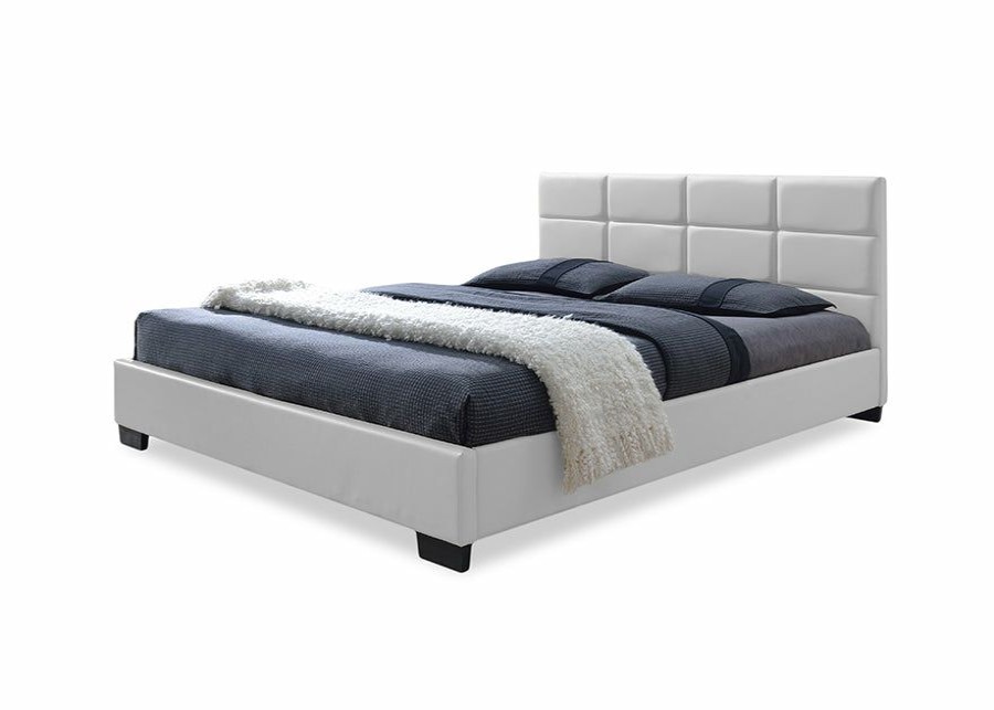 Bed * | Baxton Studio Best Price Vivaldi Modern And Contemporary White Faux Leather Padded Platform Base Queen Size Bed Frame