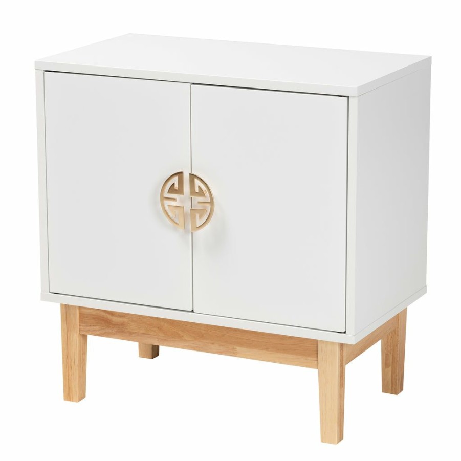 Shoe Cabinet * | Baxton Studio Top Sell Kamana Modern And Contemporary Two-Tone White And Oak Brown Finished Wood And Gold Metal 2-Door Storage Cabinet