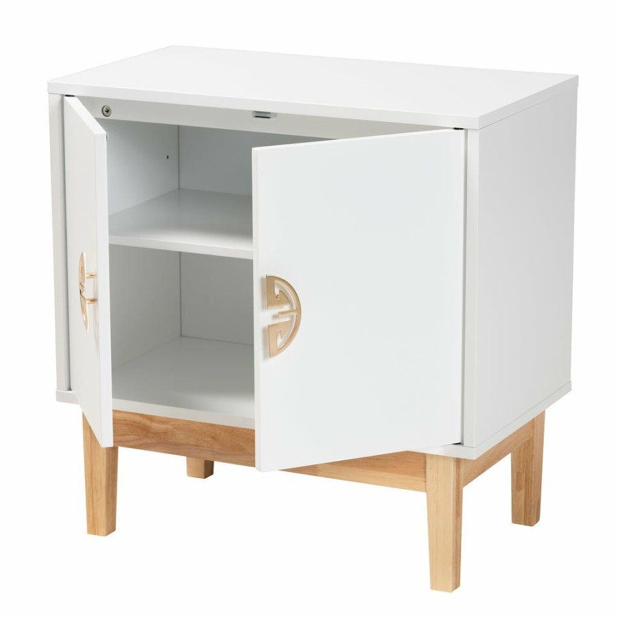 Shoe Cabinet * | Baxton Studio Top Sell Kamana Modern And Contemporary Two-Tone White And Oak Brown Finished Wood And Gold Metal 2-Door Storage Cabinet