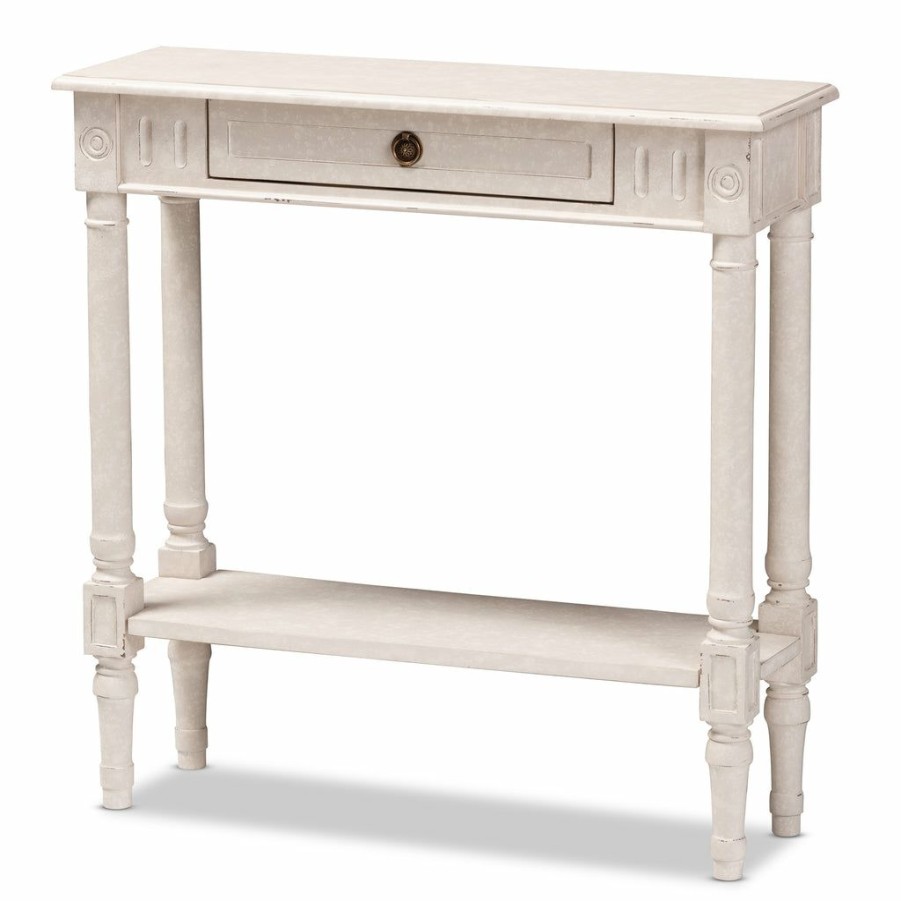 Drawer Table * | Baxton Studio Online Discount Ariella Country Cottage Farmhouse Whitewashed 1 Drawer Console Table