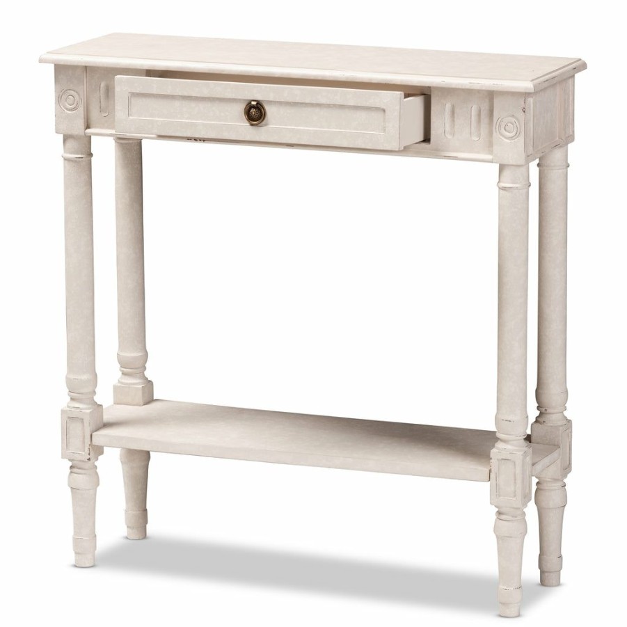 Drawer Table * | Baxton Studio Online Discount Ariella Country Cottage Farmhouse Whitewashed 1 Drawer Console Table