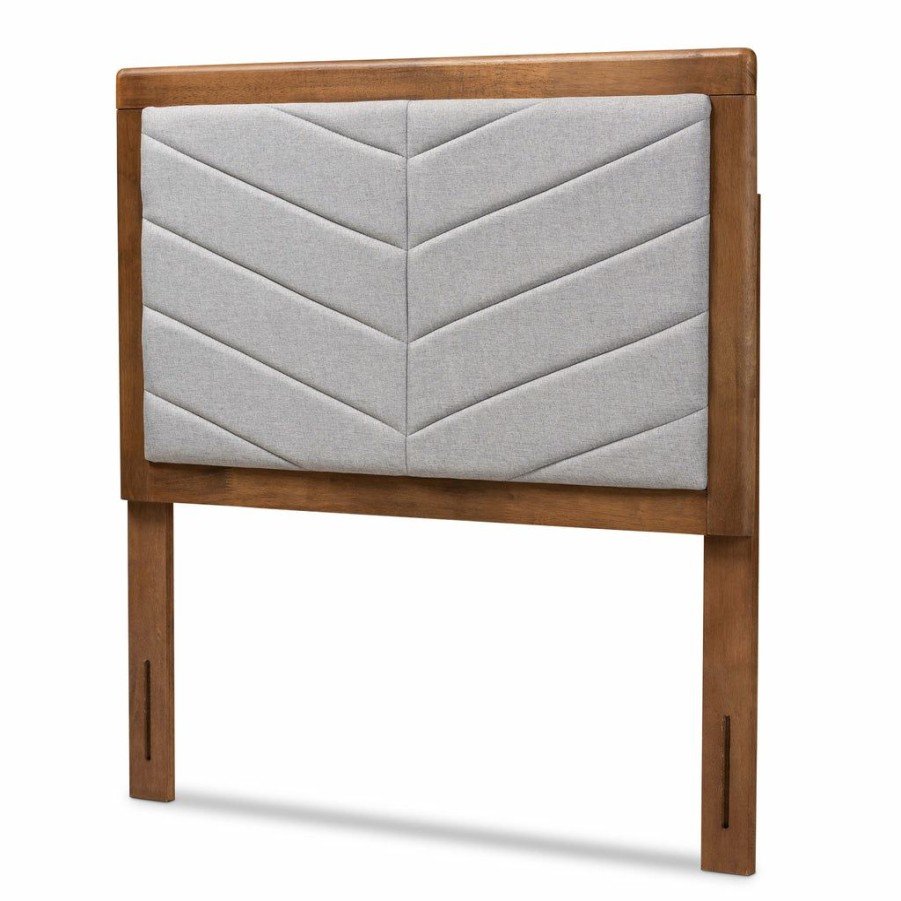 Upholstered Headboard * | Baxton Studio Crazy Deals Iden Modern And Contemporary Light Grey Fabric Upholstered And Walnut Brown Finished Wood Twin Size Headboard