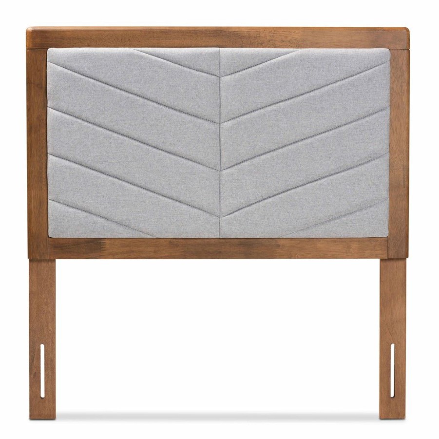 Upholstered Headboard * | Baxton Studio Crazy Deals Iden Modern And Contemporary Light Grey Fabric Upholstered And Walnut Brown Finished Wood Twin Size Headboard