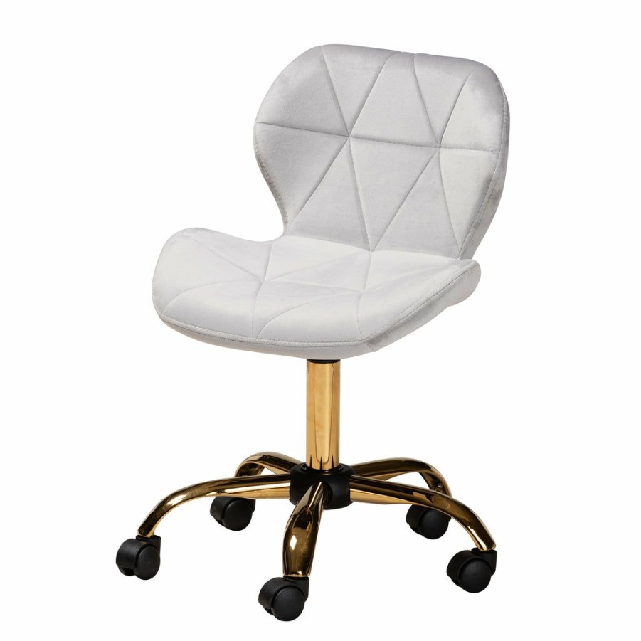 Chair * | Baxton Studio Discount Savara Contemporary Glam And Luxe Velvet Fabric And Gold Metal Swivel Office Chair